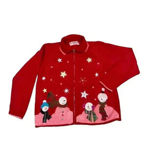 Vintage Star Blue Women's Christmas Cardigan Sweater Red Size L